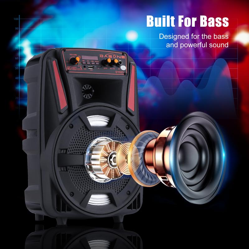 1000W Portable Bluetooth PA Speaker 8" Subwoofer Wireless Rechargeable Speaker With Microphone FM Radio LED - 1